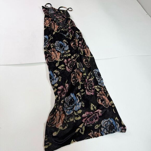 ASOS Maxi Dress Womens 8 Velvet Burnout Devore Slip Lace Up Back Strappy Black - Picture 7 of 9